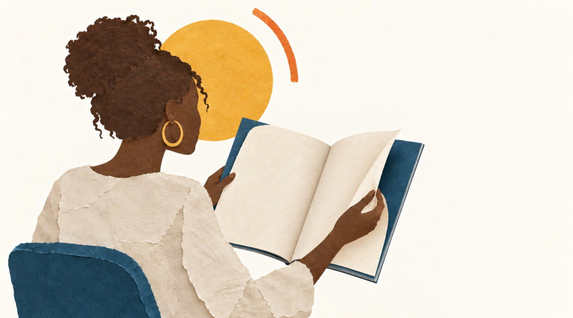 Silhouette féminine illustrative feuilletant une publication, pour évoquer ELLE Afrique francophone.