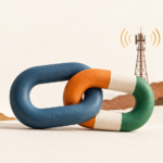 Maillons entrelacés et antenne de diffusion illustrant le rapprochement de la Côte d’Ivoire et de TV5MONDE.