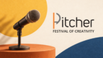 Logo officiel Pitcher Festival of Creativity et microphone illustrant l’appel à participation au festival.