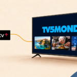 Logo Whale TV+ relié à un téléviseur TV5MONDE présentant des vignettes de voyage, de cuisine et d’information.