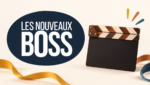 Identité officielle des Nouveaux Boss et clap de tournage illustratif sur fond ivoire.