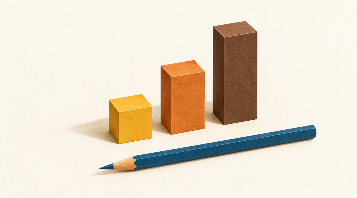 Crayon et volumes colorés évoquant l’analyse du marché publicitaire, sans représenter de données chiffrées.
