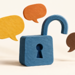Cadenas ouvert et bulles de conversation évoquant le retour des réseaux sociaux.