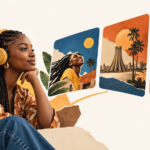 Jeune femme africaine et compositions illustrant la diversité des usages numériques.