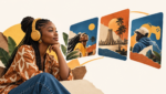 Jeune femme africaine et compositions illustrant la diversité des usages numériques.