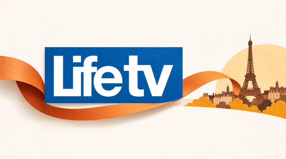 Logo officiel Life TV et courbes évoquant la circulation des programmes.