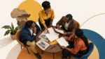 Illustration symbolique de professionnels africains échangeant autour d’une table ; scène fictive.