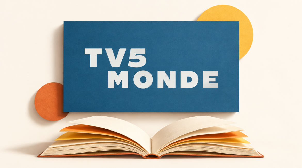 Logo TV5MONDE dans une composition évoquant la culture et la découverte.