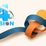Logo Vision 4 et deux rubans entrelacés, évocation du dossier de régulation de la chaîne.